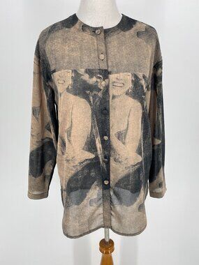Vintage 90s Jax Sport Photographic Print Tunic Blouse 8 Marilyn Starlet Portrait